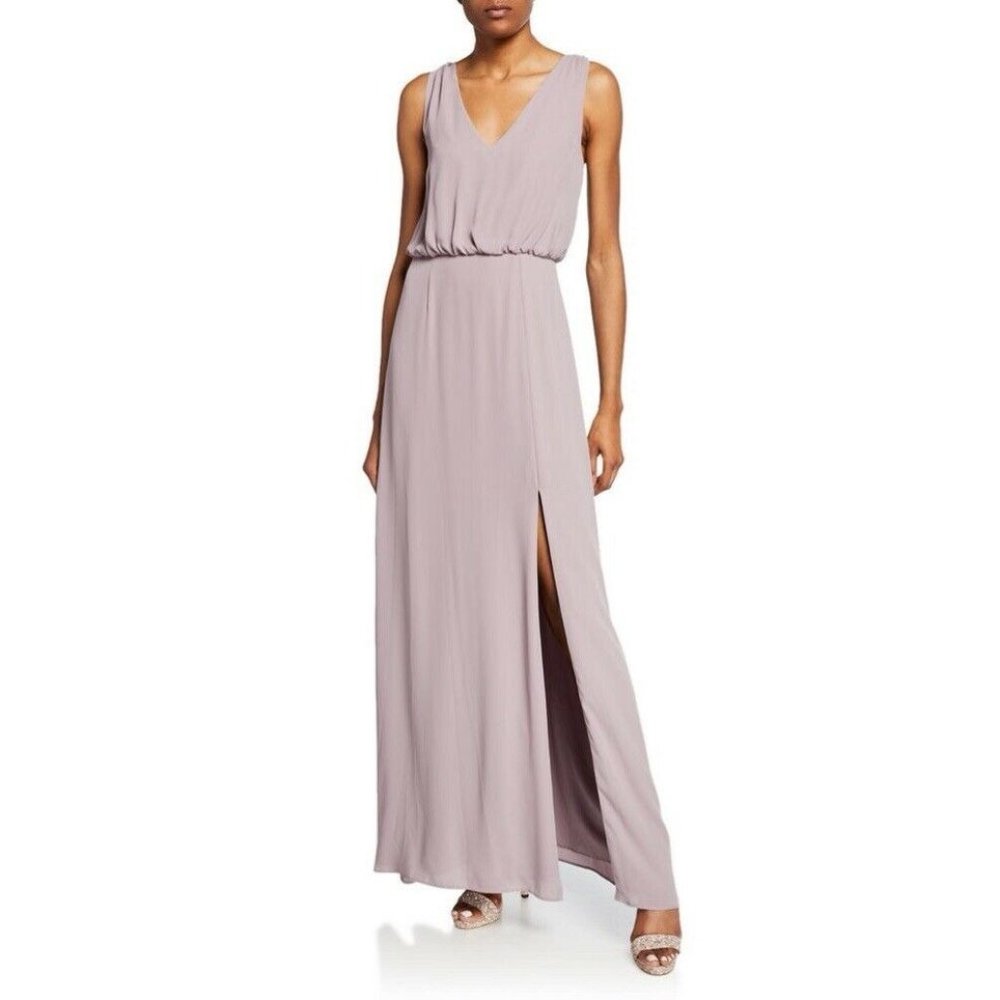 NWT WAYF Bella V-Neck Maxi Gown Front Slit Sleeveless Blouson Mauve Purple XS